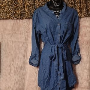 Tie Waist Denim Shirt Dress